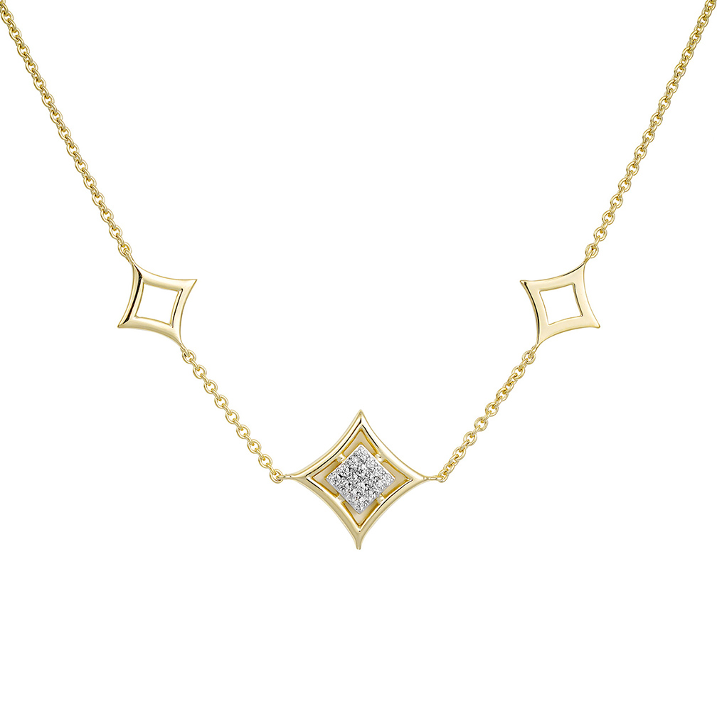18k Yellow Gold Two-tone Diamond Necklace with Chain