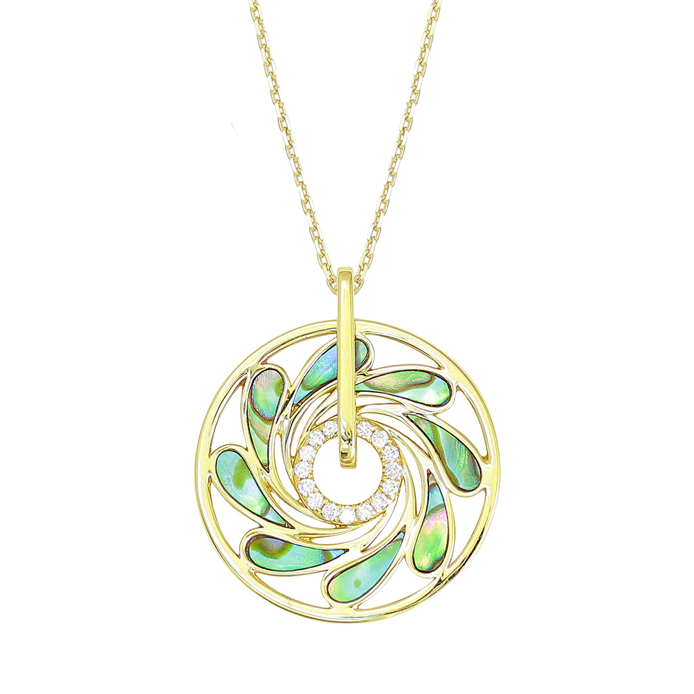 Yellow Gold and Diamond Abalone Pendant with Chain