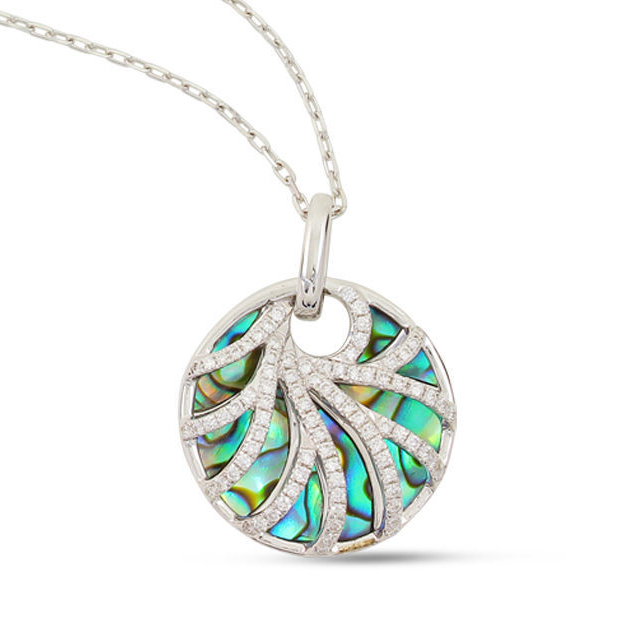 White Gold and Diamond Abalone Pendant with Chain