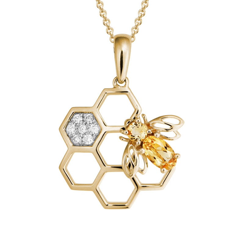 Bee Pendant with Citrines and Diamonds