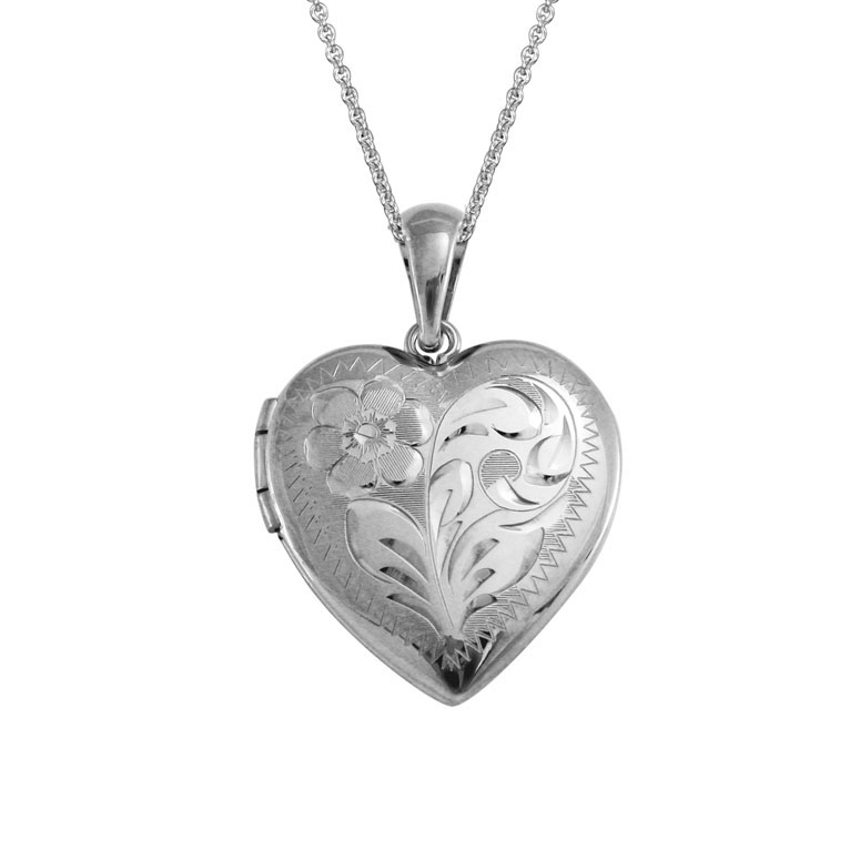 Sterling Silver Engraved Heart Locket with Chain