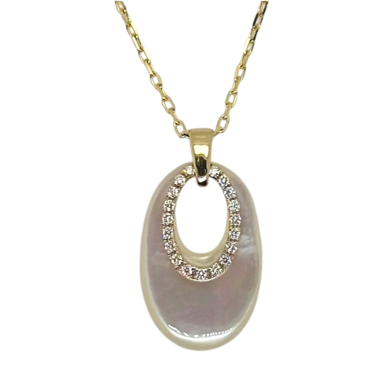 Yellow gold with mother of pearl and diamond necklace